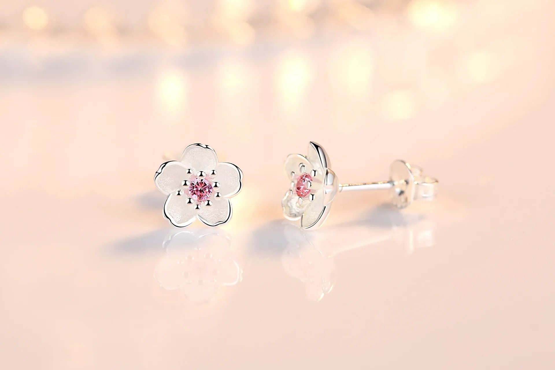 925 Sterling Silver Pink Purple Zircon Flower Small Stud Earrings For Women Wedding Elegant Luxury Jewelry Accessories Wholesale Vera Lux