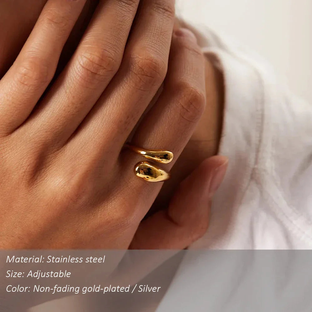 SUNIBI Double Opening Ring for Woman Golden Glossy Feather Design Ring 316 Stainless Steel Women's Fashion Jewelry Wholesale Vera Lux
