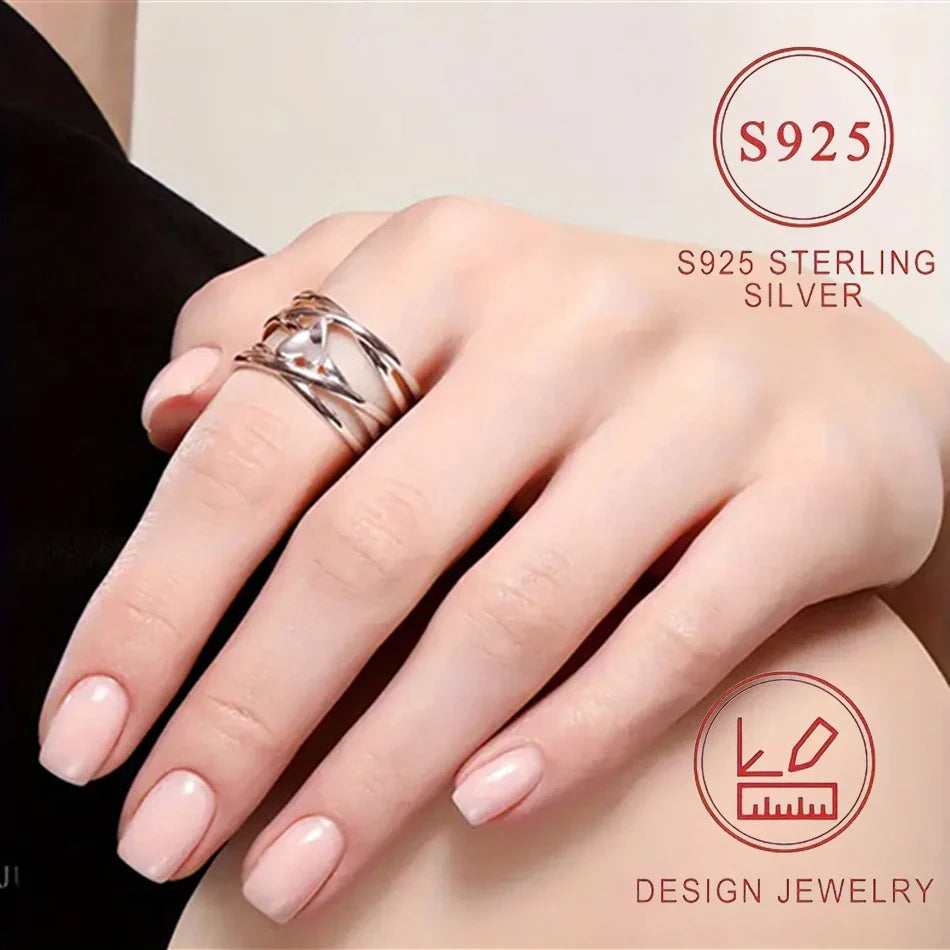 Chic French Style 925 Sterling Silver Heart-Shaped Ring Unique Design Women's Fashion Jewelry Perfect for Everyday Accessories Vera Lux