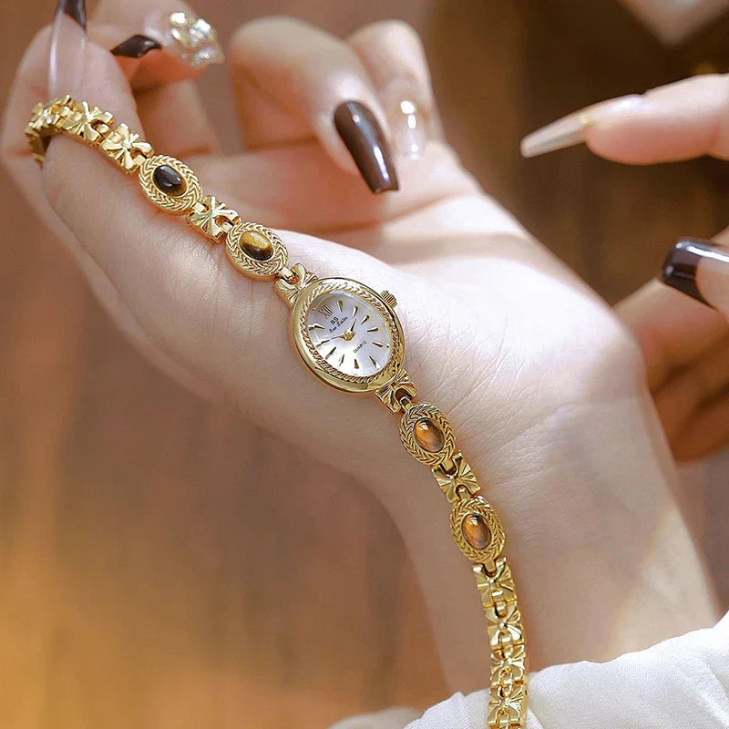 Oval Gold Women Watches Luxury Brand Dress Casual Quartz Small Dial Ladies Wrist Watches Rhinestone Gold Watches for Women 2025 Vera Lux