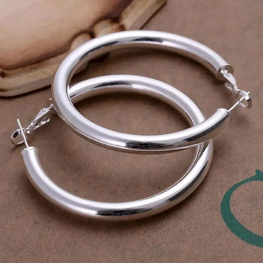 925 Sterling Silver Earrings Fashion Pretty Nice  Women Party 5CM Round Jewelry Big Circle Lady Wedding Vera Lux