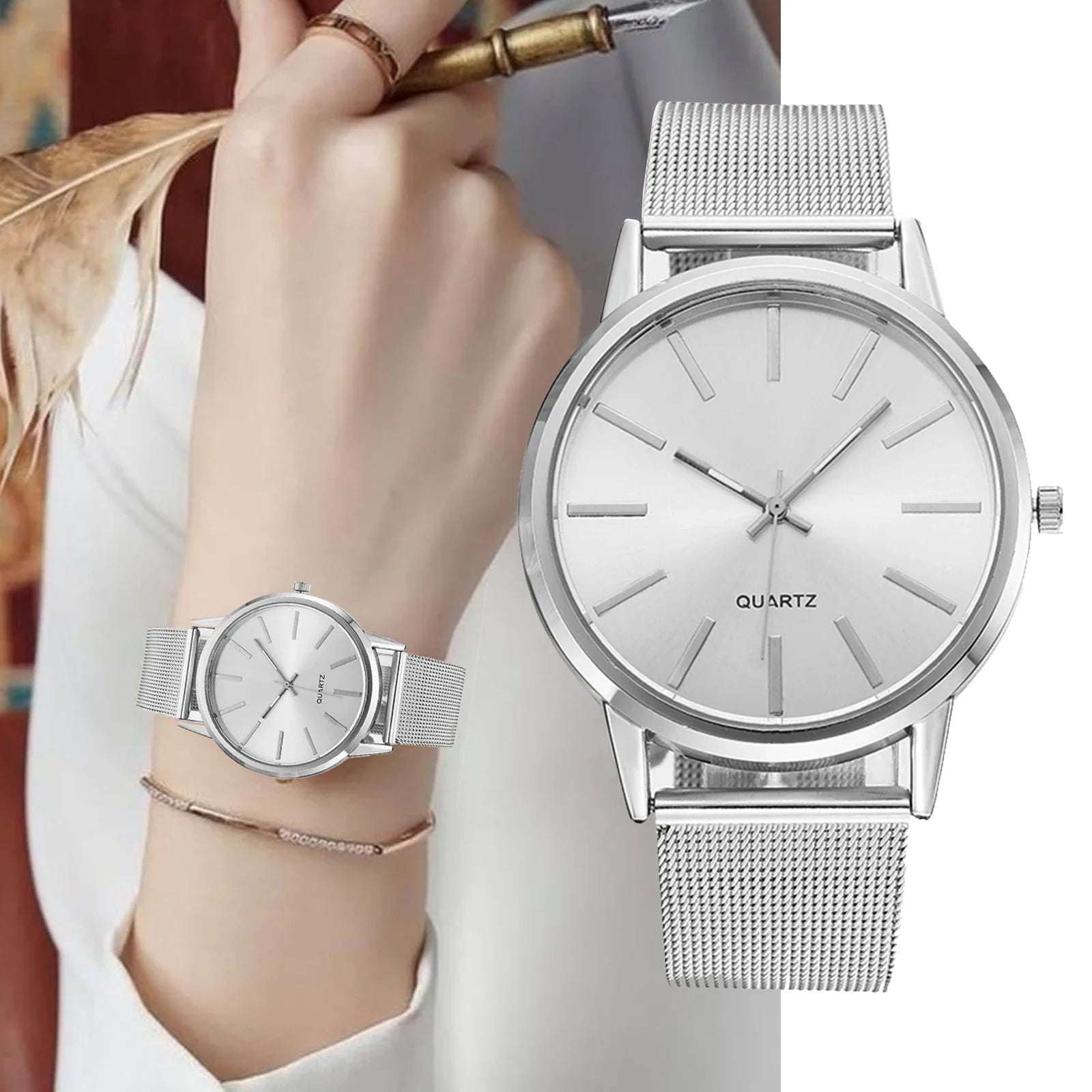 Luxury Women Watches 2025 New Stylish Silver Minimalist Business Ladies Quartz Watch Breathable Leather Steel Clock Reloj Mujer Vera Lux
