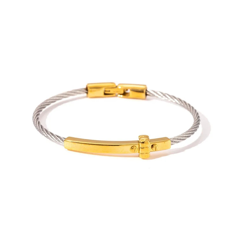 1pcs Stainless Steel Gold-plated Bangle Trendy Retro Hip-hop Style Bracelet Fried Dough Twists Steel Wire Rope Colorfast Bangle Vera Lux