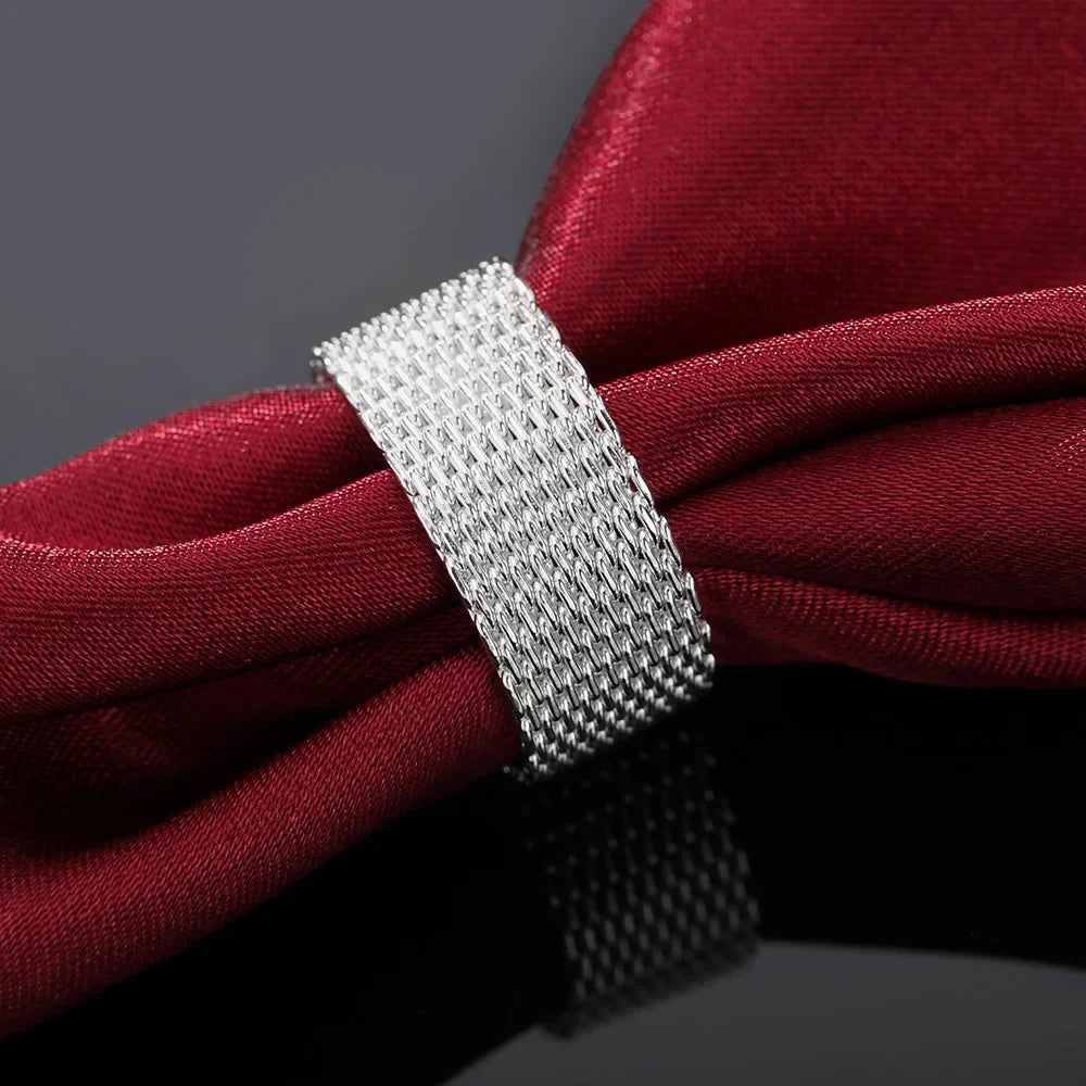 Hot classic 925 Sterling Silver charms Simple Net Rings lady fine Jewelry for Women men Size 6 7 8 9 10 Fashion  Wedding gifts Vera Lux