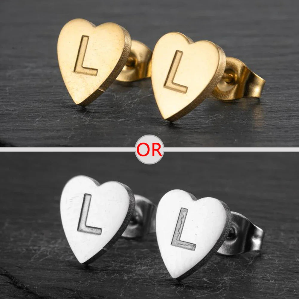 100% Stainless Steel A-Z Initial Earrings for Women Girls Personalize Letter Name Heart Stud Earring Family Jewelry Best Gifts Vera Lux