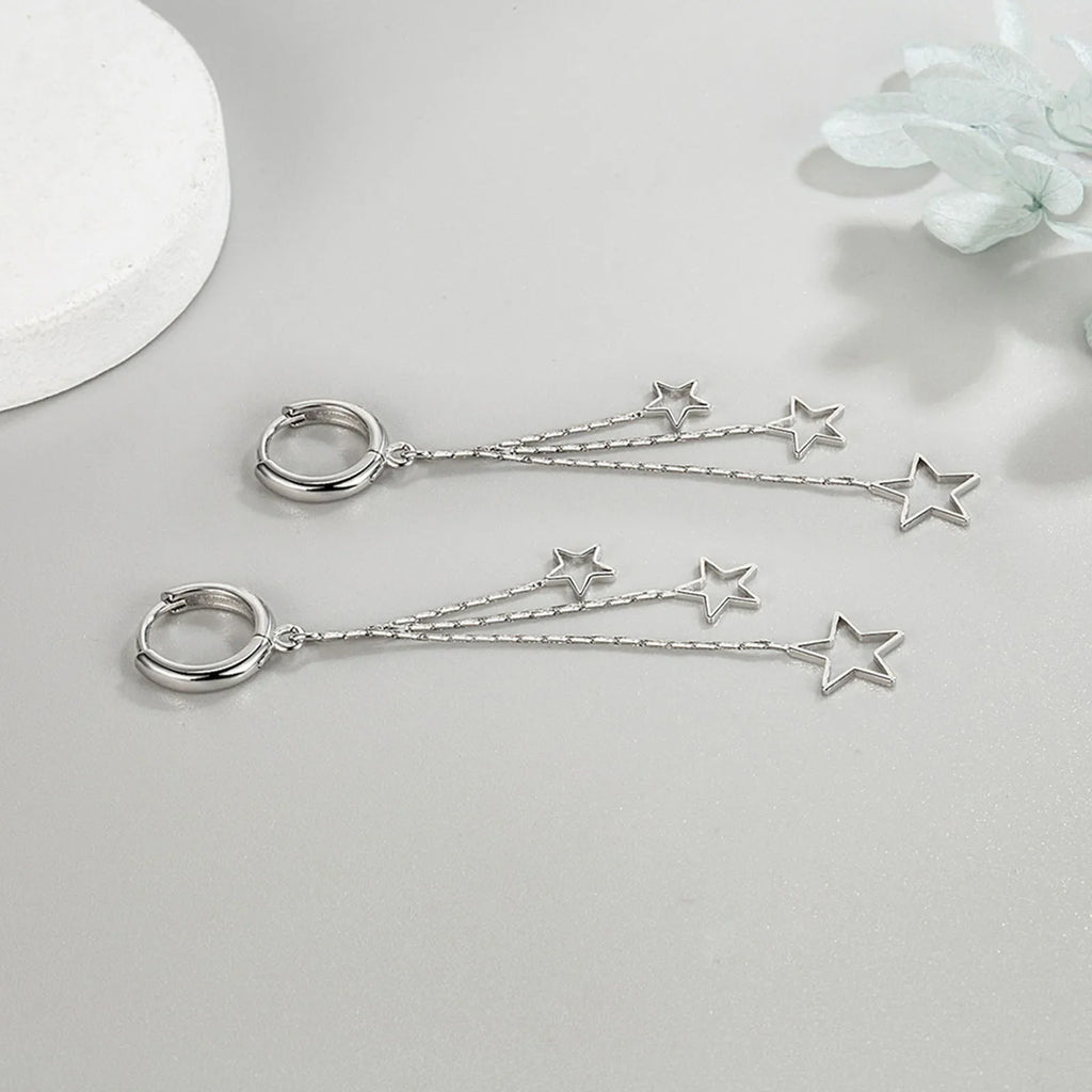 Elegant Popular Three Stars Hoop Earrings For Women 925 Sterling Silver Party Jewelry Beautiful Long Tassel EarringElegant Vera Lux