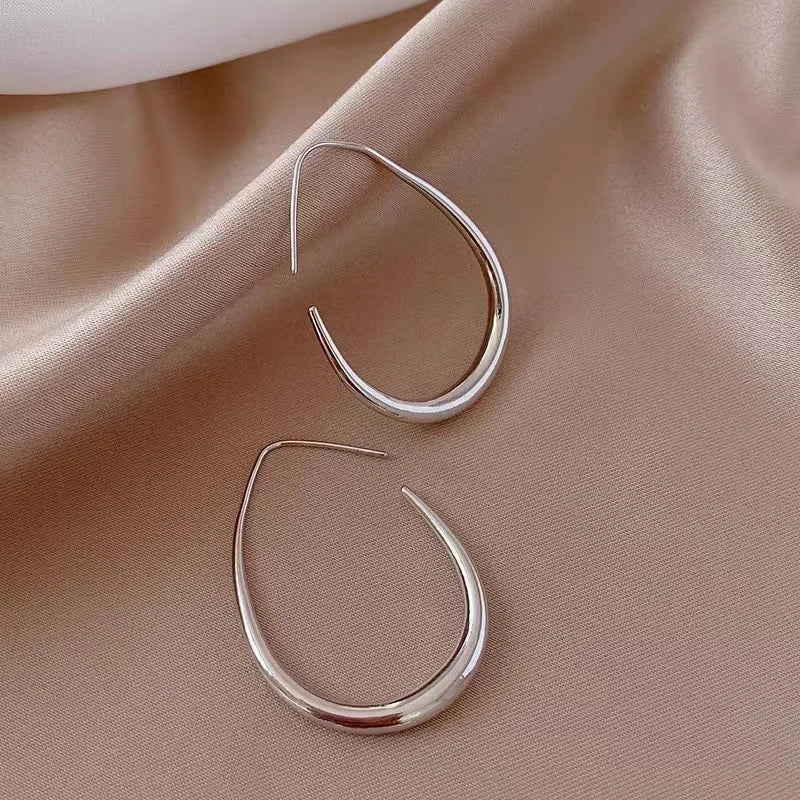 925 Sterling Silver Golden Ellipse Hoop Earrings For Women Ladies Wedding Engagement Female Jewelry Gift Money 925 Jewellery Vera Lux