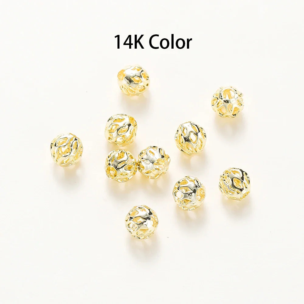 20pcs/bag 4mm 5mm 6mm 18K Gold Plated Hollow Round Spacer Bead Brass Charm Bracelet Beading For DIY Jewelry Making Accessories Vera Lux