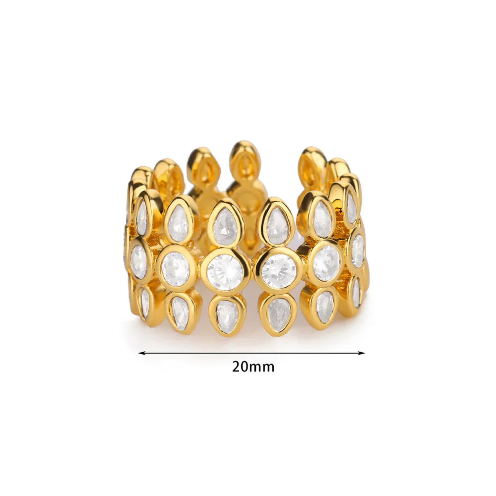 White Zircon Geometric Stainless Steel Rings For Women Gold Color Adjustable Wedding Aesthetic Ring Jewelry Gift Accessories Vera Lux