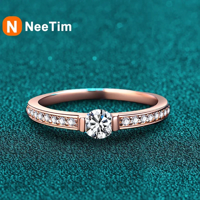 NeeTim 0.3ct D Color Moissanite Eternity Band Ring 925 Sterling Silver with Rose Gold Plated Wedding Rings For Women Jewelry Vera Lux