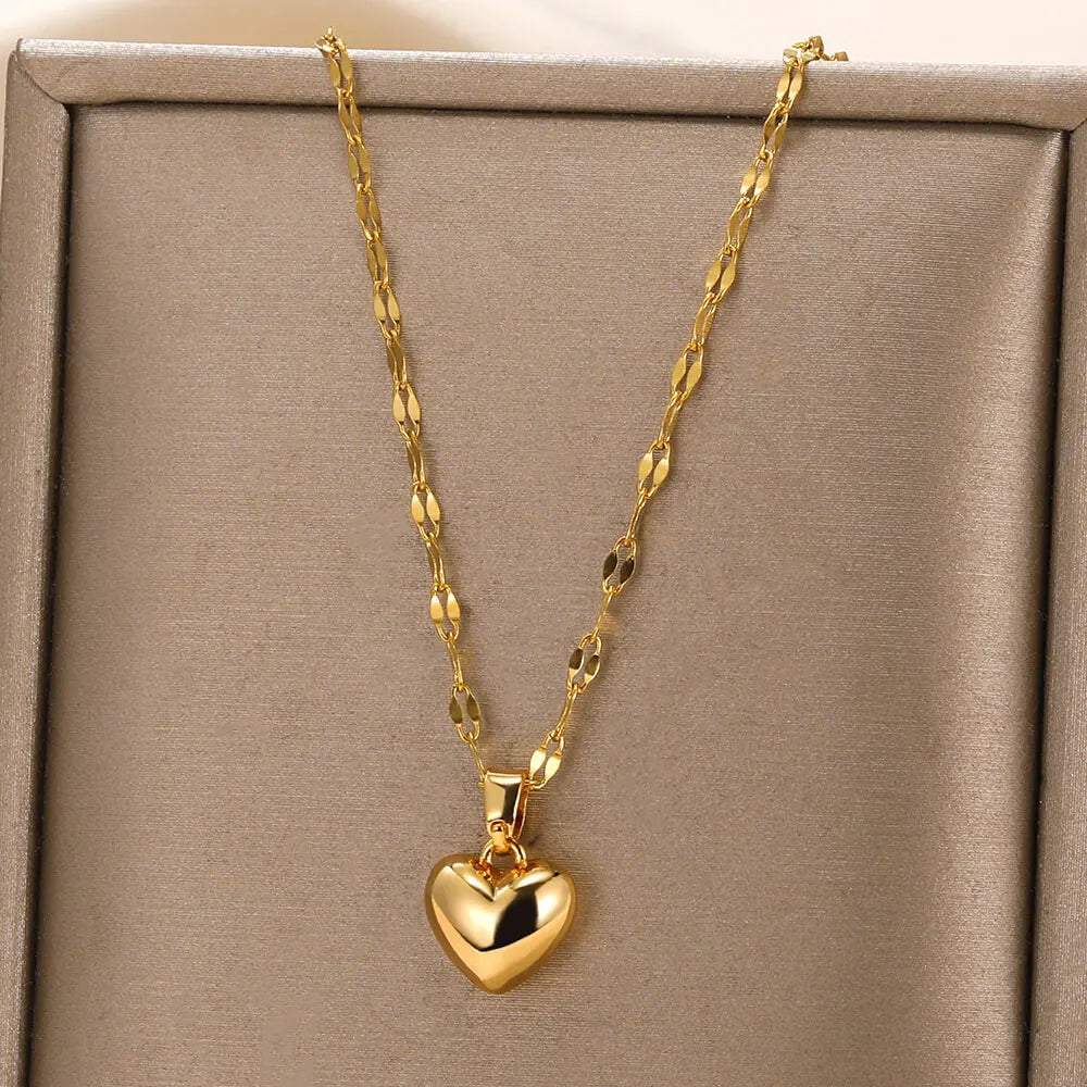 Trendy Heart Pendant Stainless Steel Pleated Necklaces For Women Trendy Gold Color Aesthetic Pendant Necklace Jewelry Accessory Vera Lux