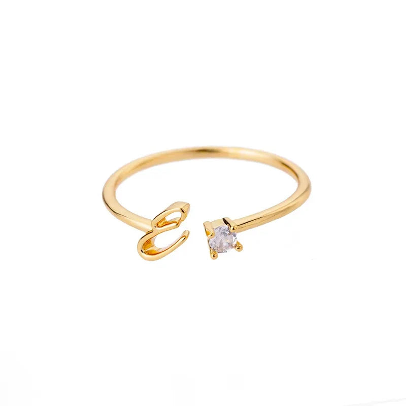 A-Z Initial Letter Open Rings for Women Stainless Steel Gold Color Zircon Adjustable Ring Trendy Couple Wedding Jewelry Gift Vera Lux