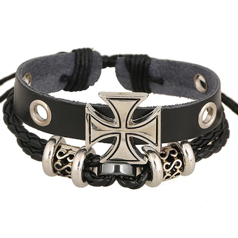 Cross-Border European and American Jewelry, Personalized Retro Beaded Leather Bracelets, Simple Pull-Adjustable Bracelets for Men and Women, Wholesale Vera Lux
