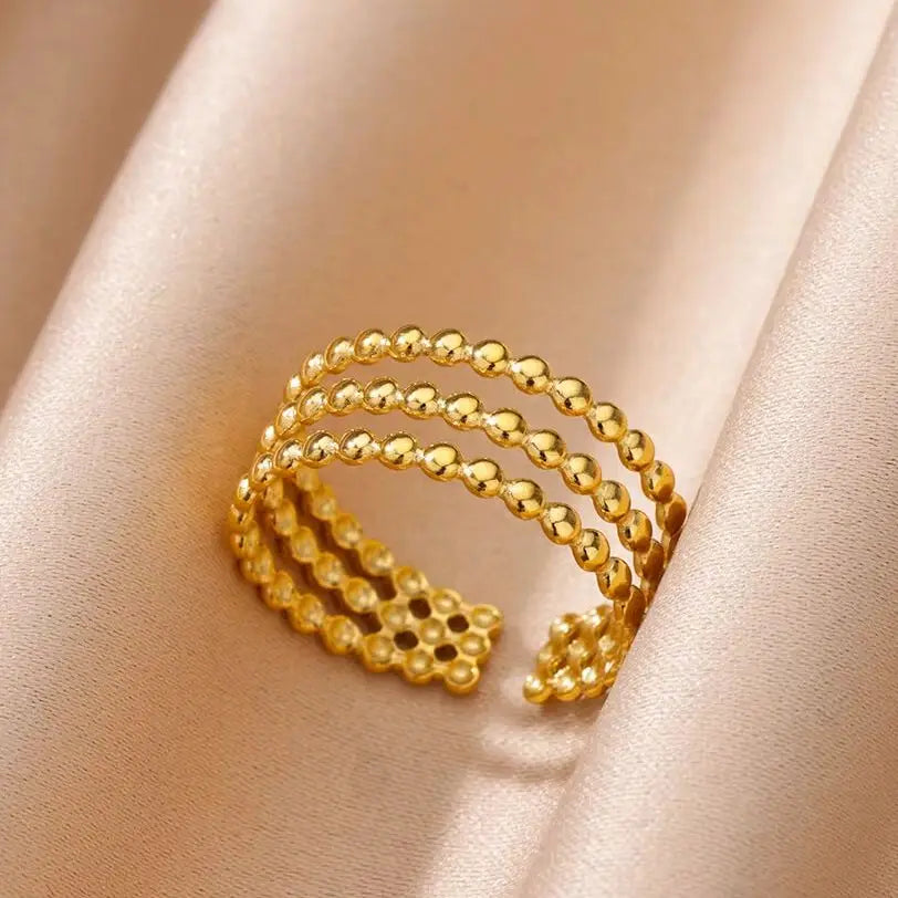Stainless Steel Beads Design Rings For Women Gold Color Opening Ring Wedding Aesthetic Accessories Party Jewelry Gift BFF anillo Vera Lux