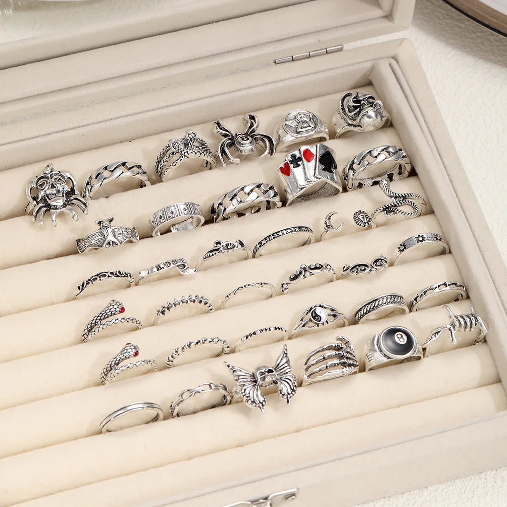 35 Pcs Gothic Ring Set for Men Women Trendy Joker Face Devil Smile Face Finger Ring For Daily Outfits Party Accessories Gifts Vera Lux