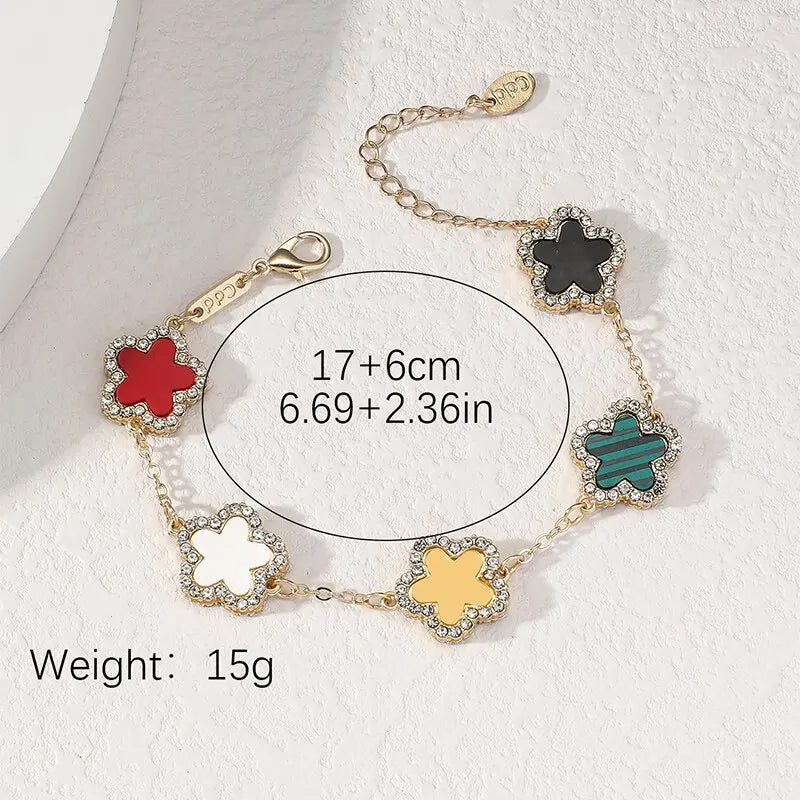 Flower Shape Bracelet Multi Colored With Shiny Cubic Zircon Adjustable Chain Sweet Style Personality Simple Design Jewelry Vera Lux