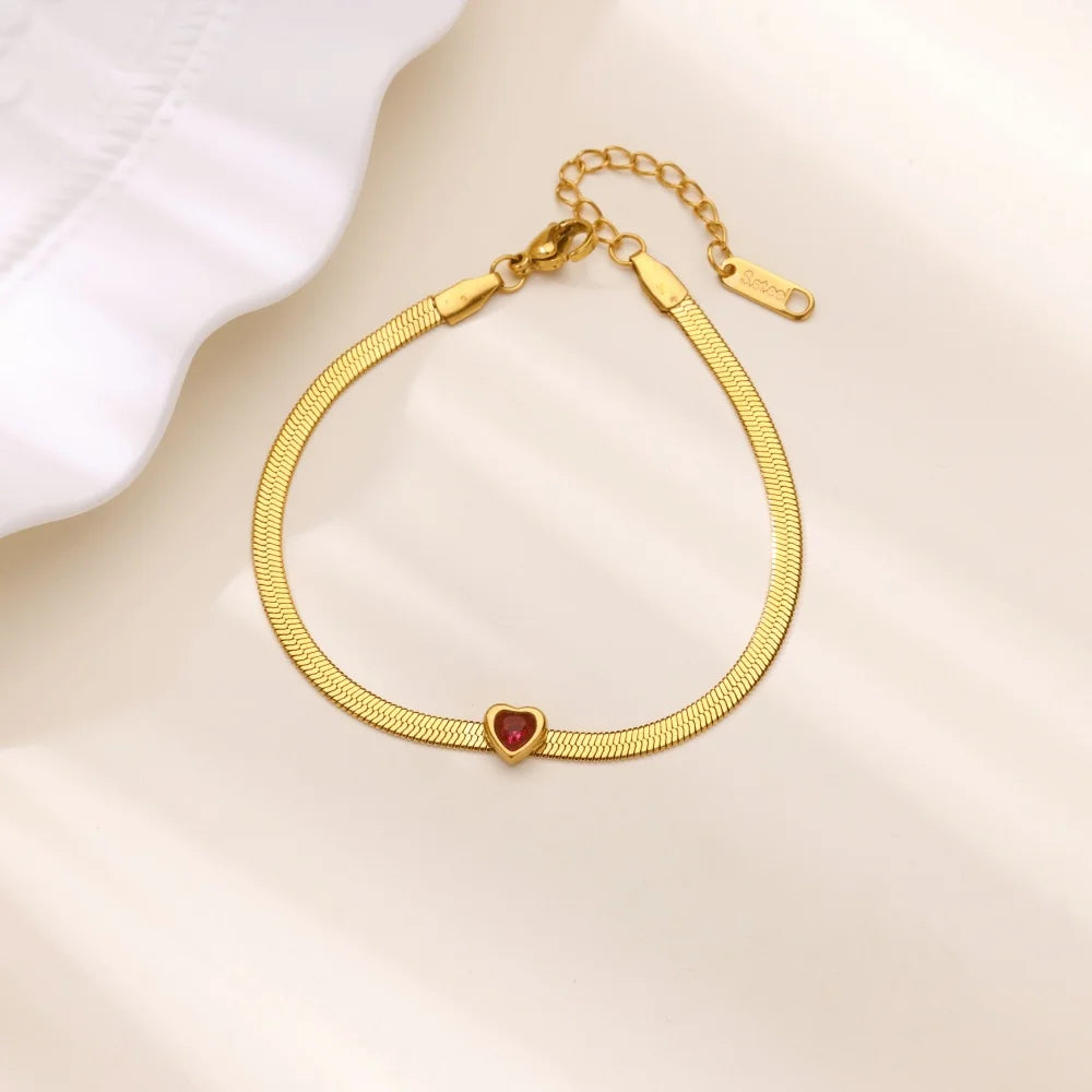 Zircon Birthstone Heart Bracelets For Women Gold Color Stainless Steel Heart Bracelet Wedding Birthday Luxury Jewelry Gift Vera Lux