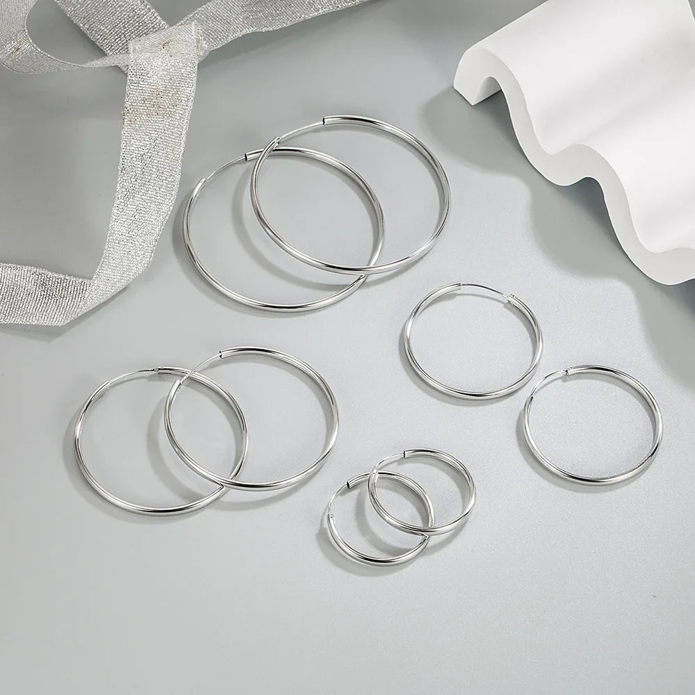 925 Sterling Silver 3MM Thick 3/4/5/6CM Hoops Earrings For Women Wedding Luxury Jewelry Accessories 2024 Trend Jewellery Vera Lux