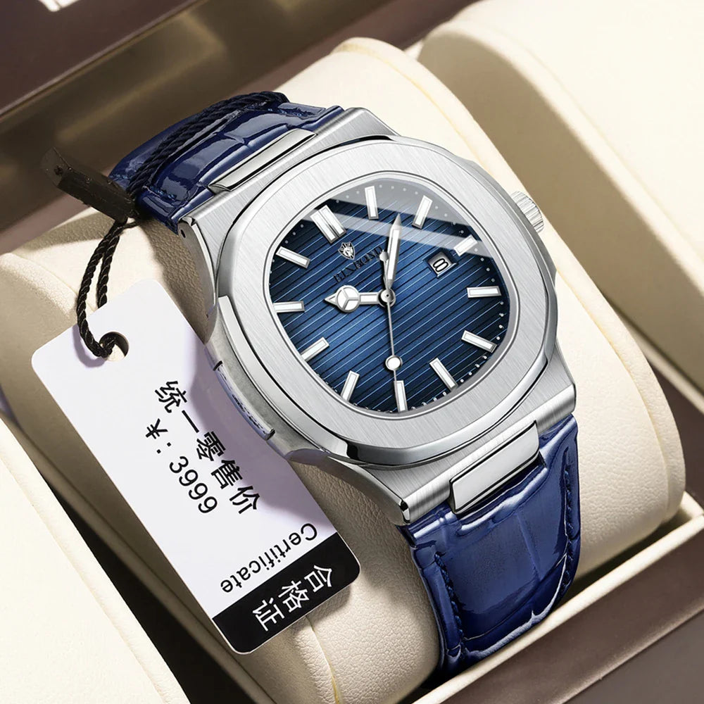 Casual Business New Blue Leather Man Clock Men Luxury Watch Automatic Watches Mens Fashion Quartz Wristwatches Montre Homme 2026 Vera Lux