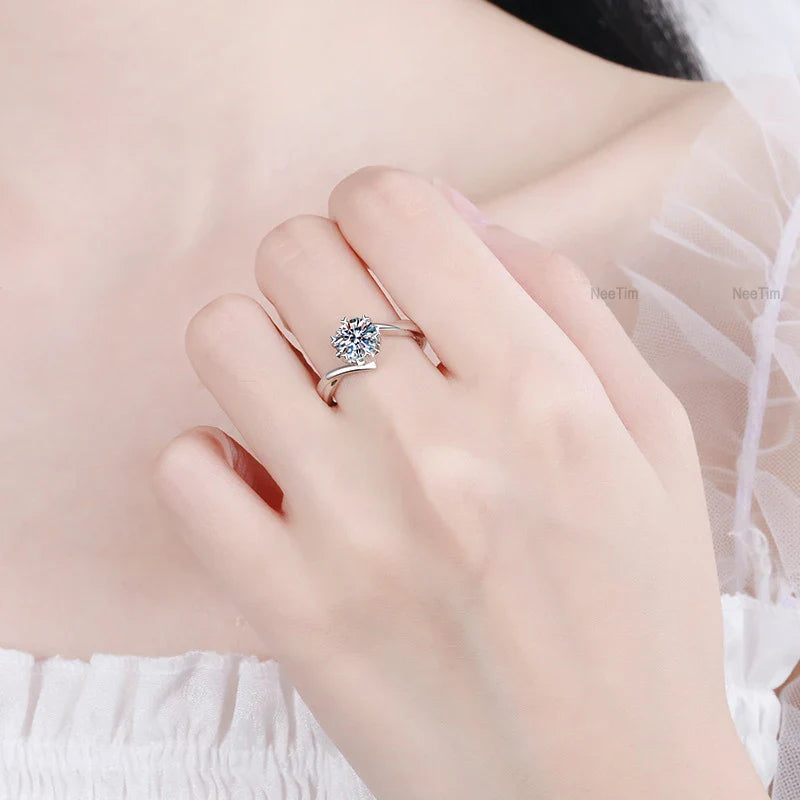 NeeTim 0.5ct-2ct Moissanite Ring Lab Diamond Ring for Women S925 Silver Snowflake Engagement Wedding Band Jewelry Certified Vera Lux