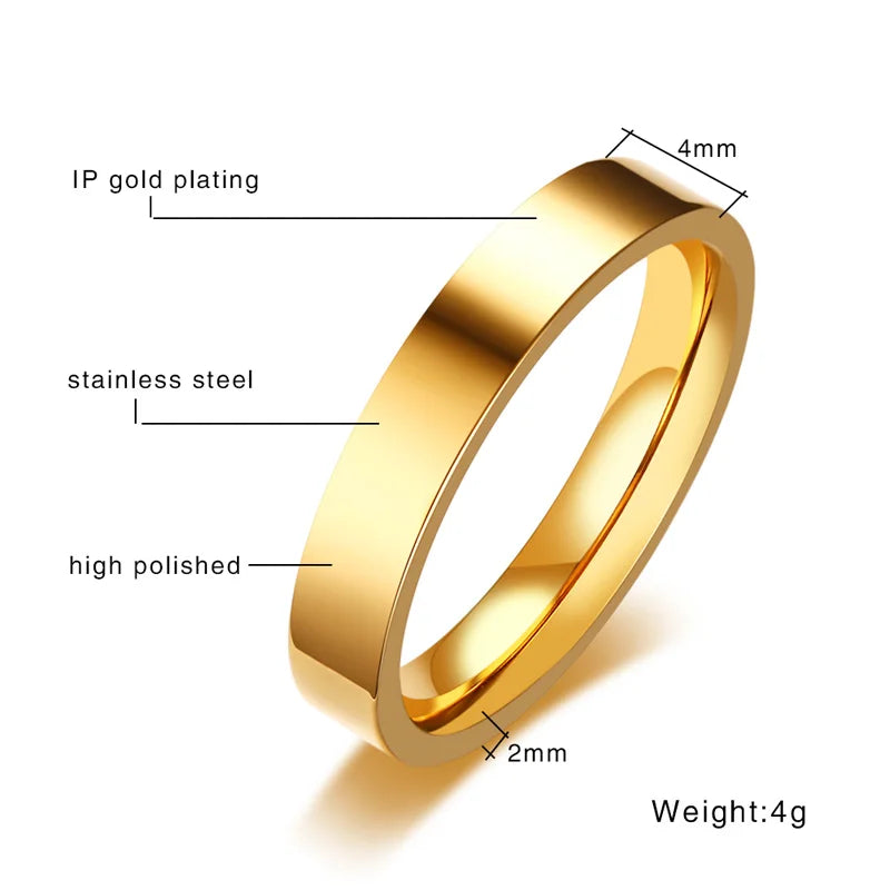2mm 4mm 6mm 8mm Stainless Steel Wedding Ring for Women Flat Finger Rings Fashion Bijoux Femme Engagement Jewelry Vera Lux