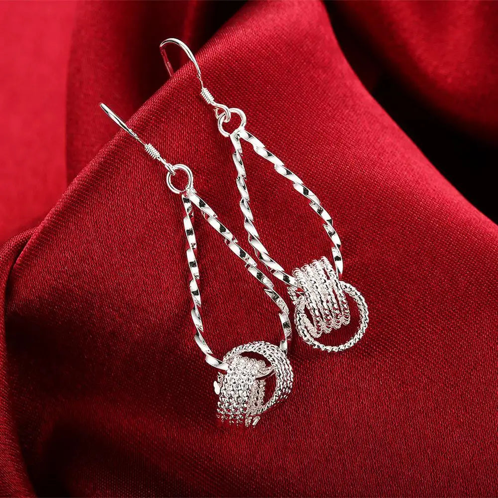 Fashion charms 925 Sterling Silver Net beads long Earrings for Women Pretty fashion party wedding Jewelry Holiday Gifts Vera Lux
