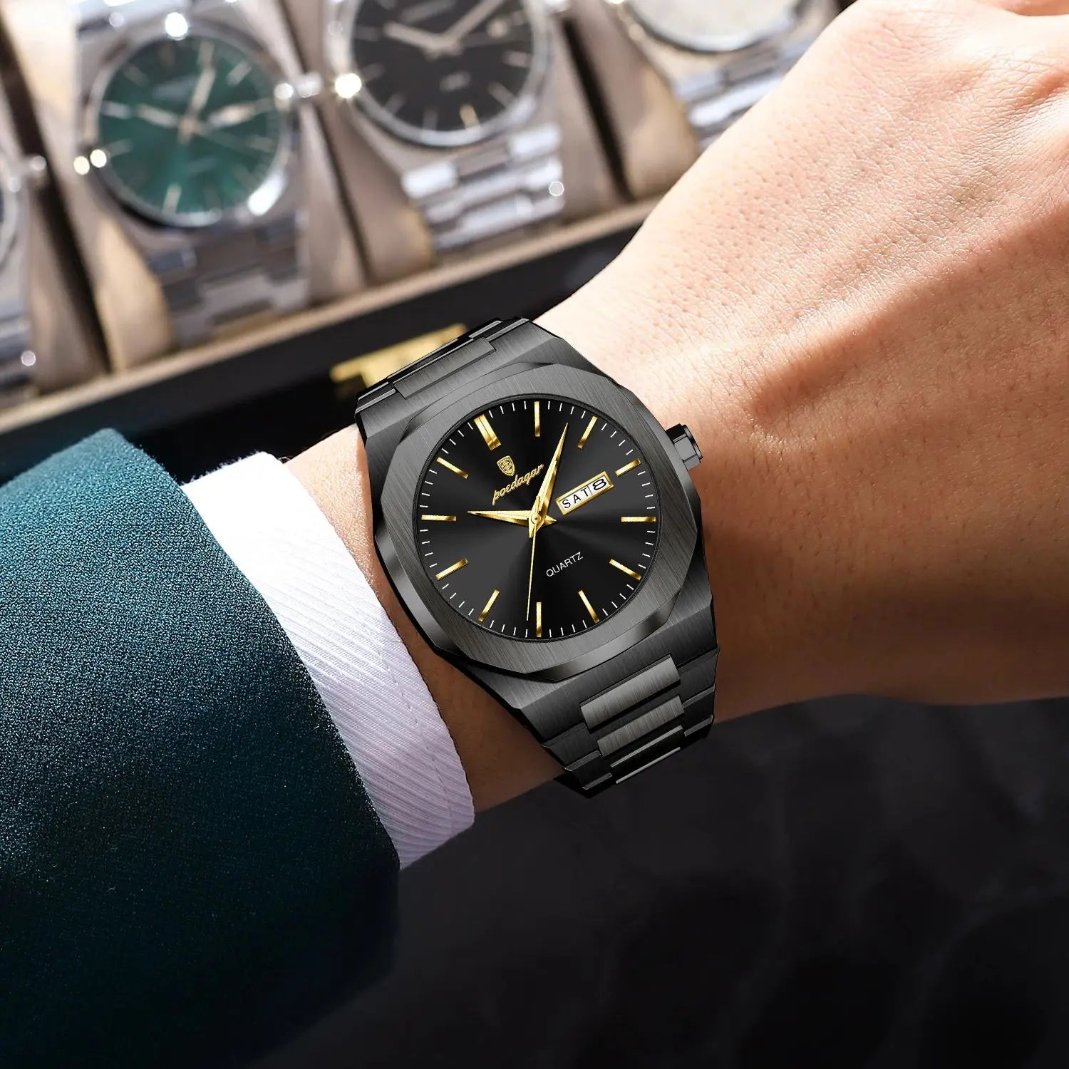 POEDAGAR Fashion Brand Male Watch Waterproof Luminous Stainless Steel Watches For Men Date Week Casual Quartz Men's Clock Reloj Vera Lux