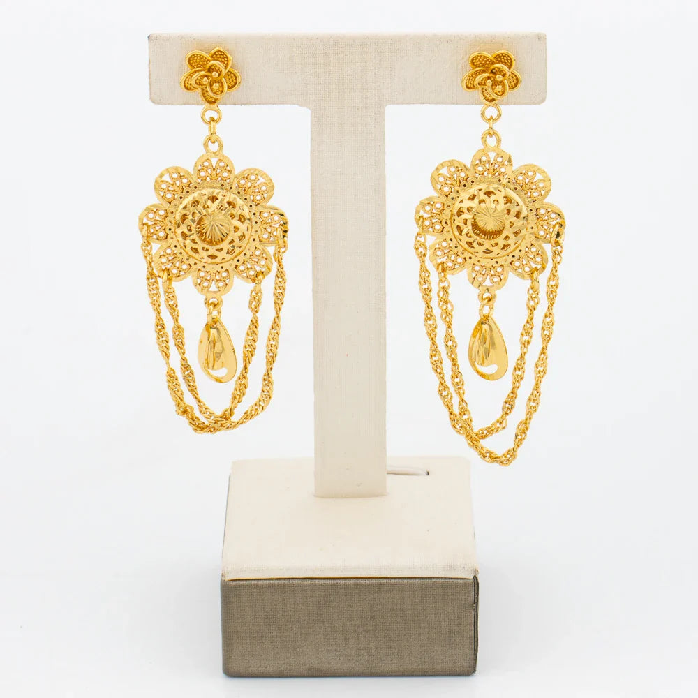 African 18k Gold Color Jewelry Set for Women Flower Design Necklace and Earrings 2Pcs Set for Weddings Party Jewelry Dubai Gift Vera Lux