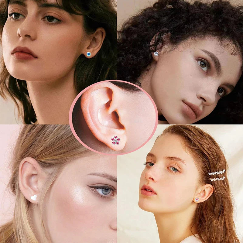2PCS/Set Stainless Steel Heart Moon Earbone Stud Screw Ball Stud Earrings for Women Fashion Ear Tragus Cartilage Body Piercing Vera Lux