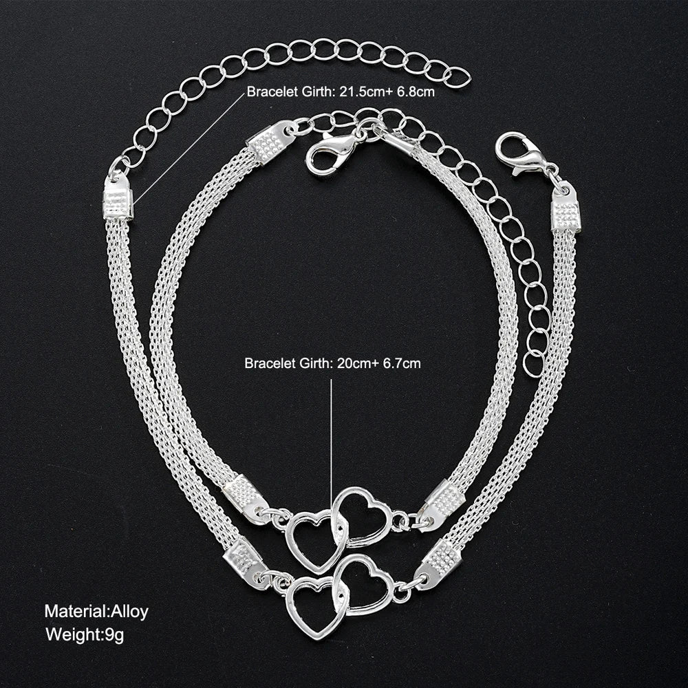 2 Pcs Set Love Heart Couple Bracelets for Women Men Silver Color Double Layer Matching Chain Bracelet Lover Jewelry Gift Vera Lux