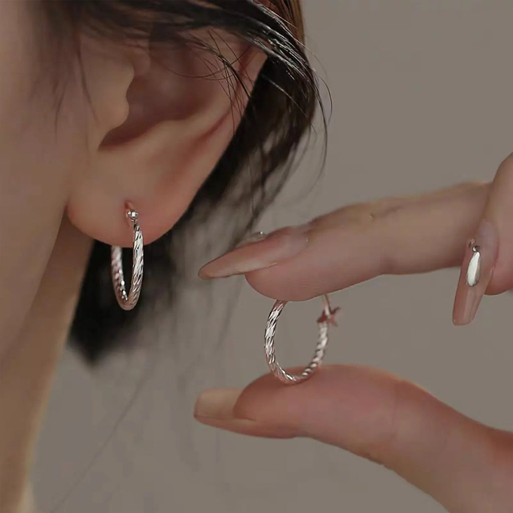 S925 Silver Geometric Twist Circle Earrings Women Elegant Unique Design Korean Versatile Sparkling Flower Modification Ear Studs Vera Lux