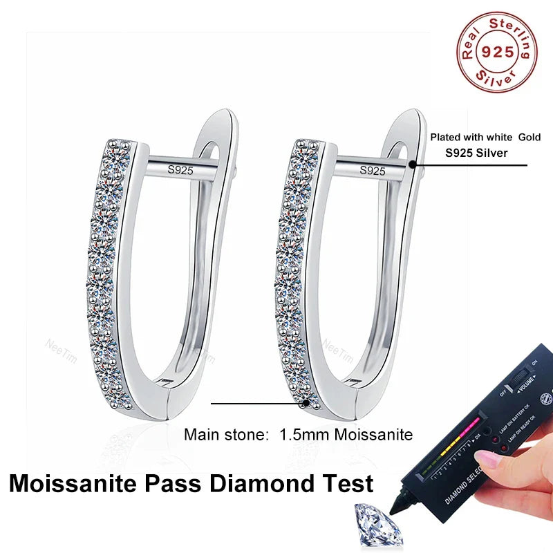 NeeTim Full Moissanite Hoop Earrings 925 Sterling Silver Lab Diamond Sparkling Earring for Women Party Wedding Designer Earrings Vera Lux