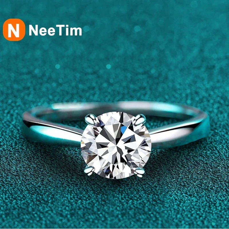 NeeTim 2ct Moissanite Engagement Ring for Women S925 Sterling Silver with Gold Plated Lab Diamond Promise Wedding Band Jewelry Vera Lux