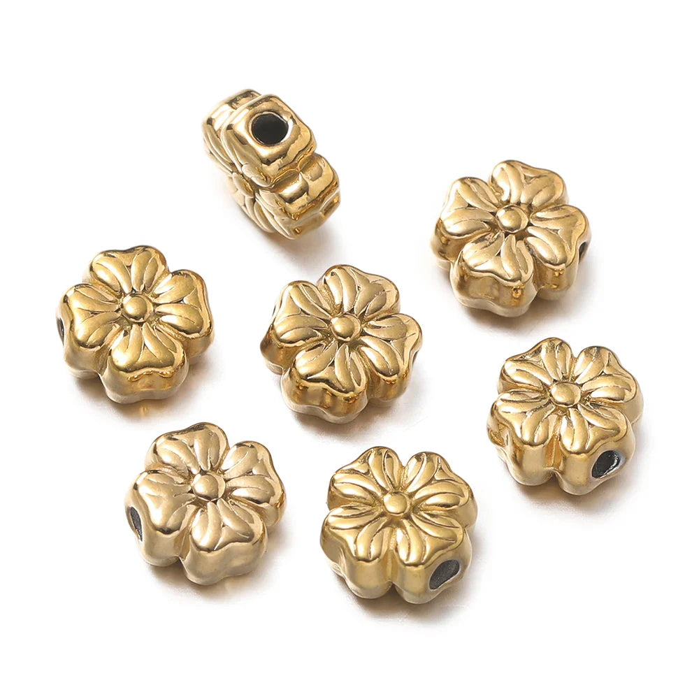 10Pcs/Pack Stainless Steel Various Shape Gold Steel Color Texture Spacer Beads for DIY Bracelet Jewelry Making Accessories Vera Lux