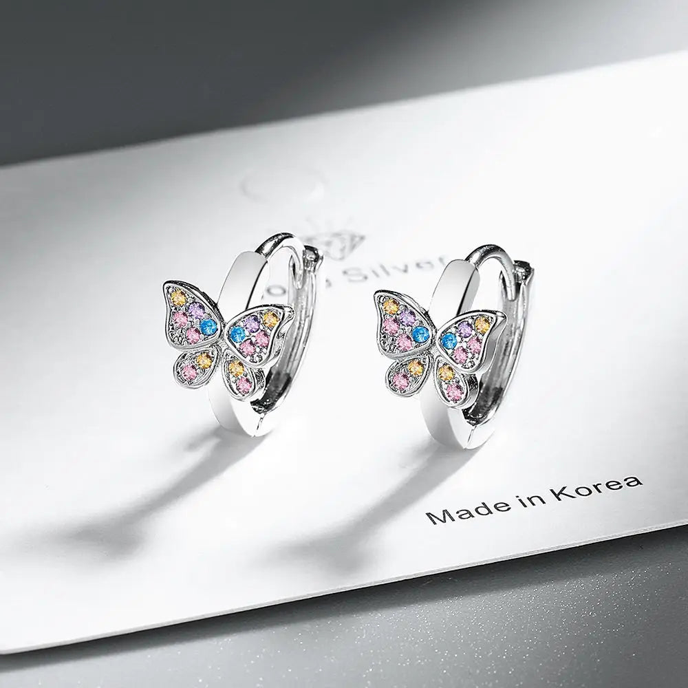 925 Sterling Silver Butterfly Rainbow Zircon Ring Earrings For Women Friends Wedding Jewelry Wholesale Prevent Allergies Vera Lux
