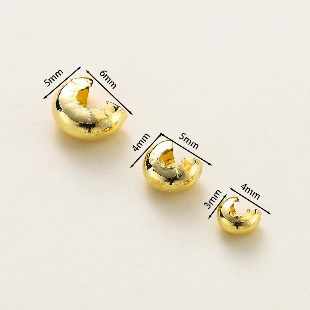 3mm/4mm/5mm 14k 18K Gold Plated Open Crimp Beads Covers Crimp End Beads Stopper Spacer Beads For DIY Jewelry Making Supplies Vera Lux