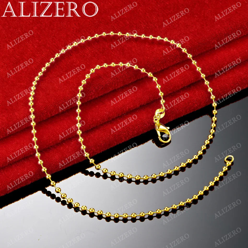 ALIZERO 18K Gold 2mm Beads Base Chain Necklaces 16-30 Inches Women Man Fine Jewelry Wholesale Personality Trend Bead Necklace Vera Lux