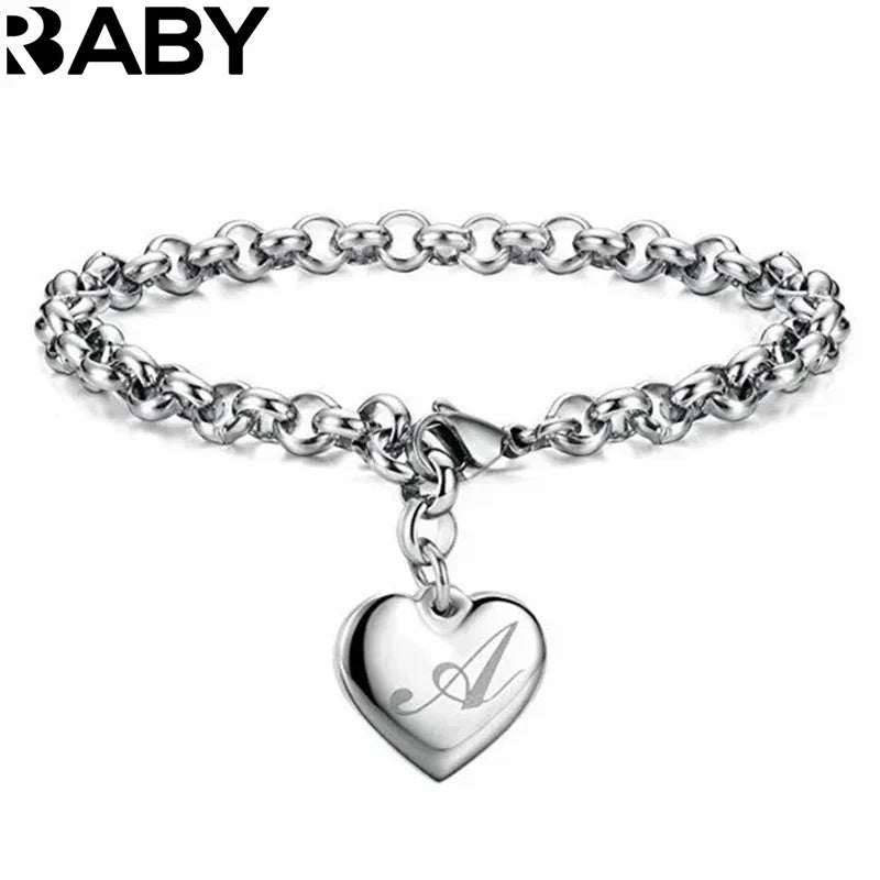 925 Sterling silver Fine 26 Letter women men chain Bracelet Charm Heart Cute wedding Personality Jewelry lady gift party 20cm Vera Lux