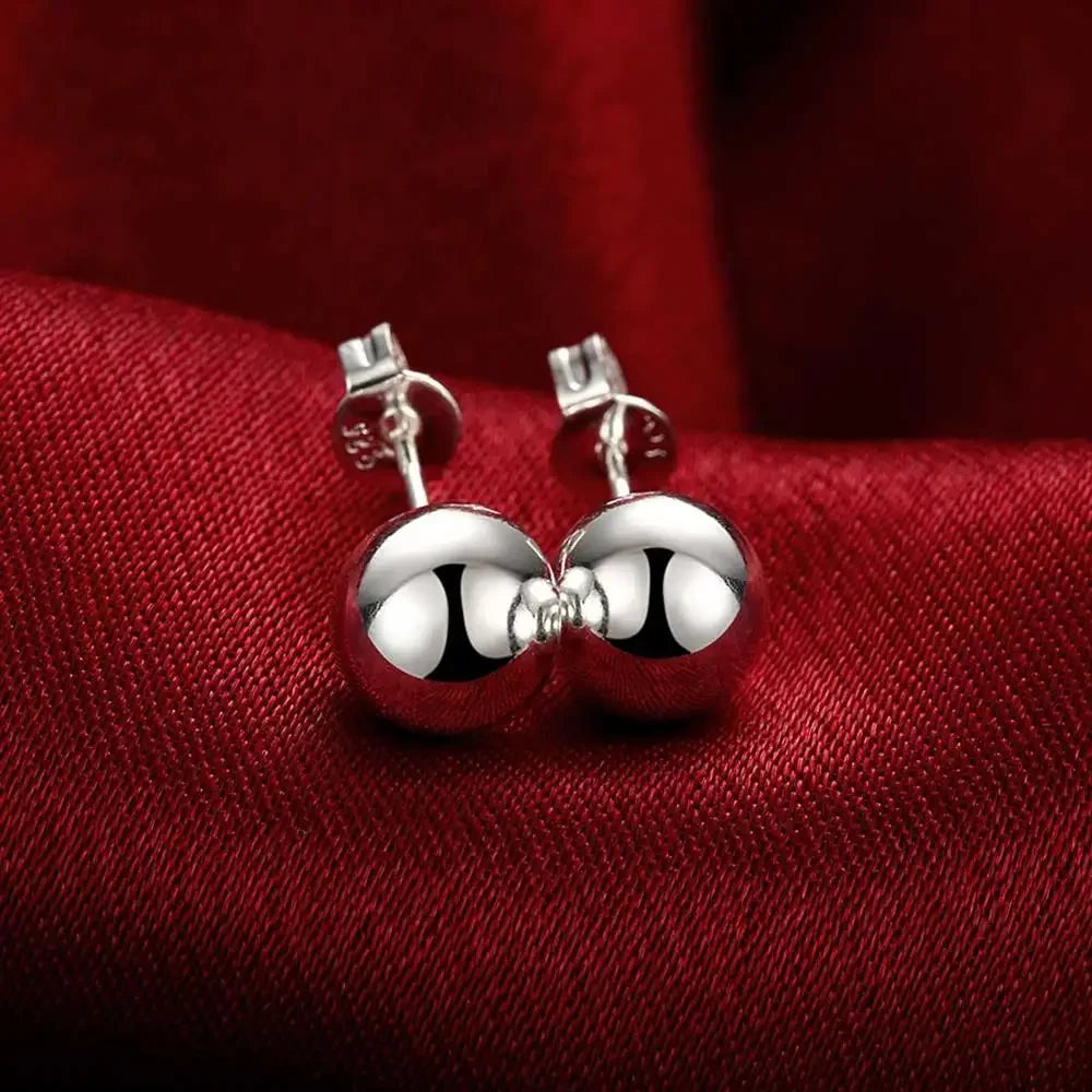 925 Sterling Silver classic 8mm 10MM beads studs Earrings for Women Fashion Christmas gifts Street all-match party Jewelry Vera Lux