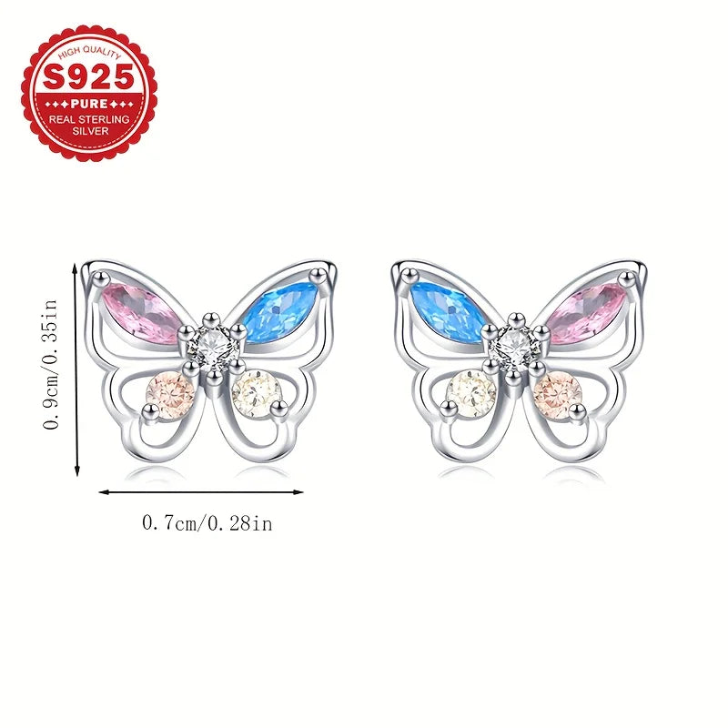 1 pair of high-end luxury earrings, pure silver colored zirconium butterfly earrings, dancing earrings, suitable for daily and m Vera Lux