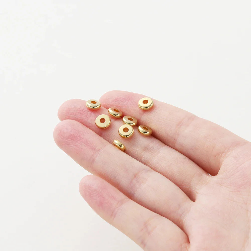 10-50pcs 14K/18K Gold Color Plated Brass 3-12mm Round Spacer Beads Flat Bracelet Beads for DIY Jewelry Findings Accessories Vera Lux