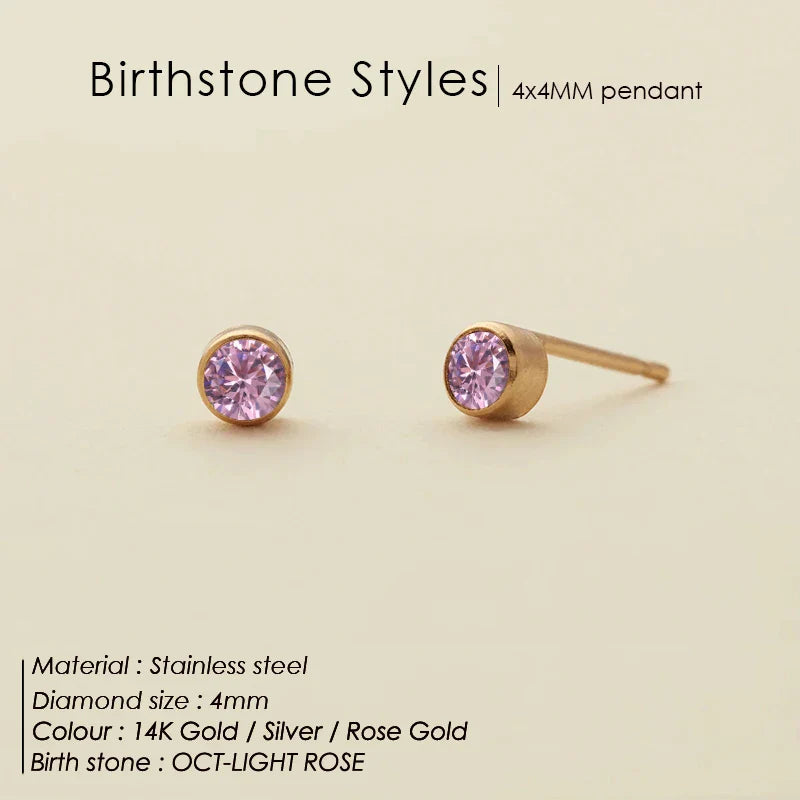 316 Stainless Steel Birthstone Ear Stud Piercing Gun Gold Color Push-Back Earrings Piercing Safe For Baby And Women Gift Jewelry Vera Lux