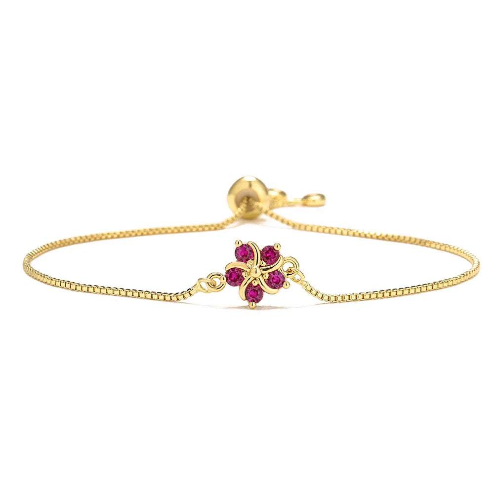 NEWBUY Fashion Gold Color Colourful CZ Zircon Flower Charm Bracelets For Women Party Jewelry Accessories Vera Lux