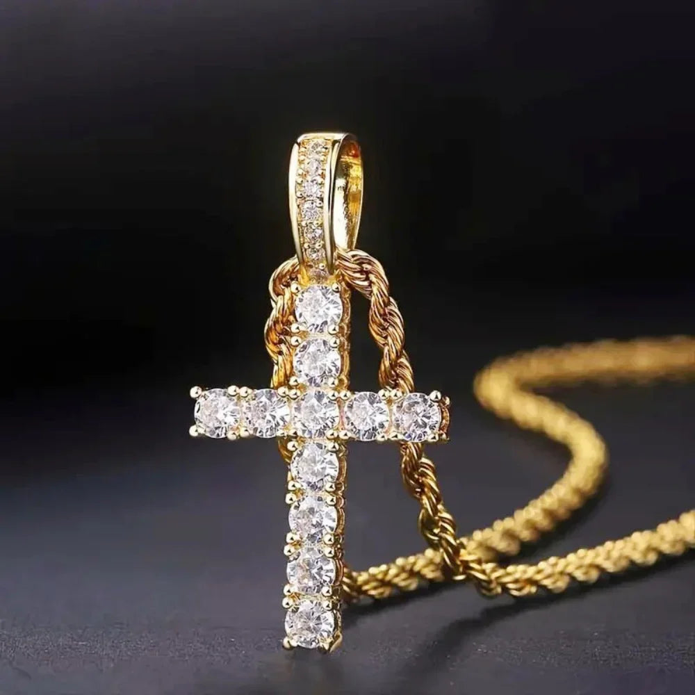 Huitan 60Cm Twisted Chain Long Necklace for Women/Men Fashion Luxury Cubic Zirconia Cross Pendant Necklace Gift Love Accessories Vera Lux