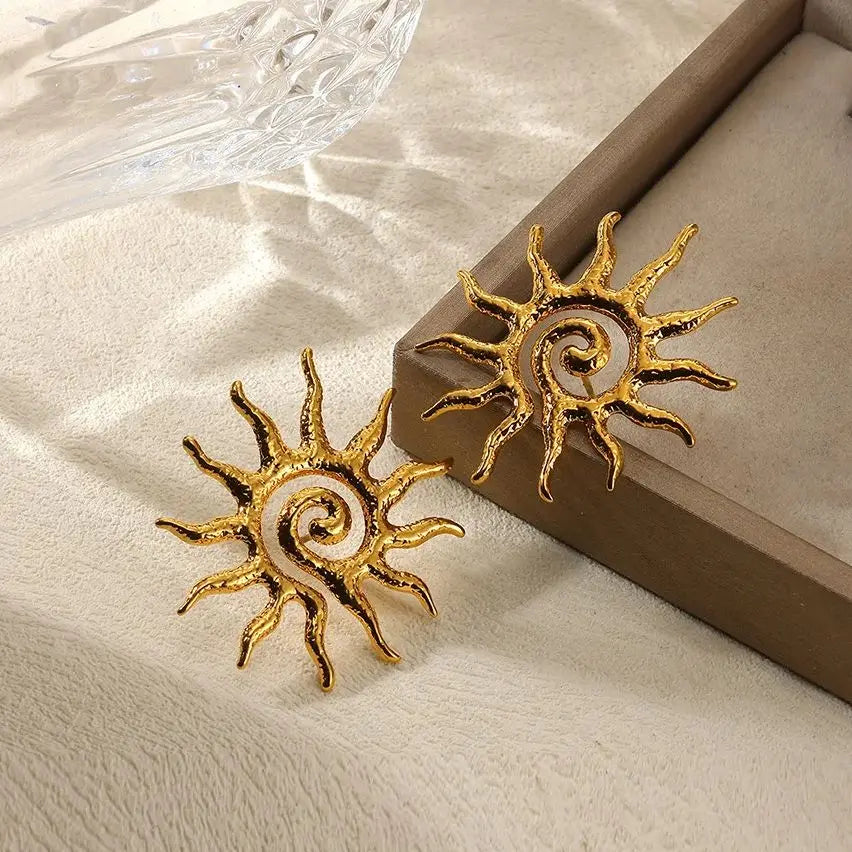 Retro Threaded Sun Earrings For Women Gold Color Stainless Steel Geometric Earrings Hip Hop Party Jewelry Birthday Gifts Vera Lux