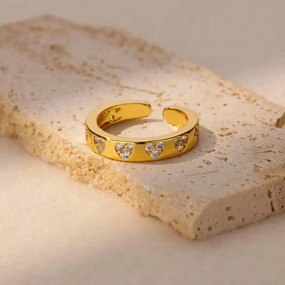 Zircon Geometric Heart Rings For Women Stainless Steel Gold Color Wedding Ring Luxury Aesthetic Jewlery Couple Gift 2025 Vera Lux