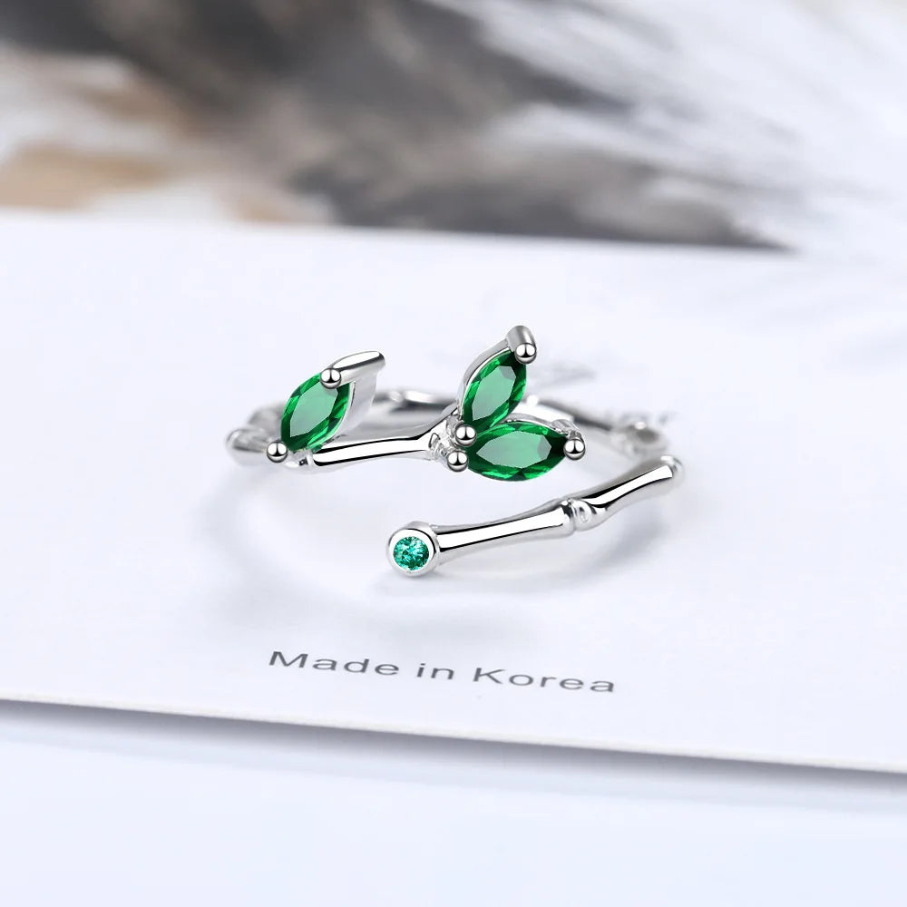 925 Sterling Silver Twig Green Leaf Rings For Women Couple Vintage Elegant Luxury Jewelry Ladies Accessorie Jewellery Vera Lux