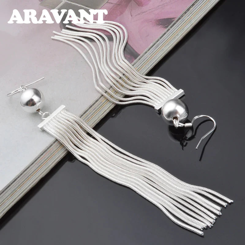 Aravant 925 Silver Bead Long Drop Earring For Women Fashion Wedding Jewelry Vera Lux
