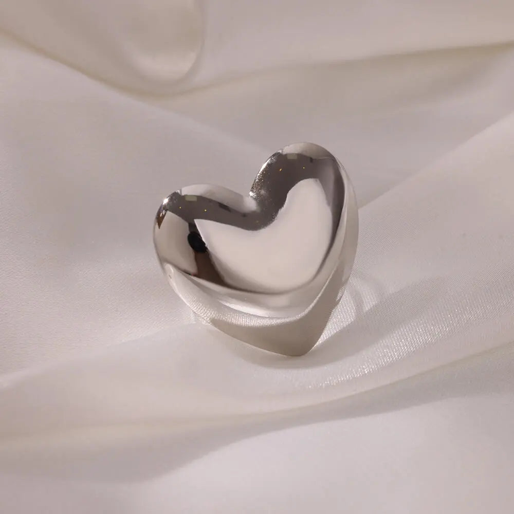 Big Heart Rings for Women Classic Stainless Steel Gold Color Finger Ring Trend Band Couple Wedding Jewelry Accessories anillos Vera Lux