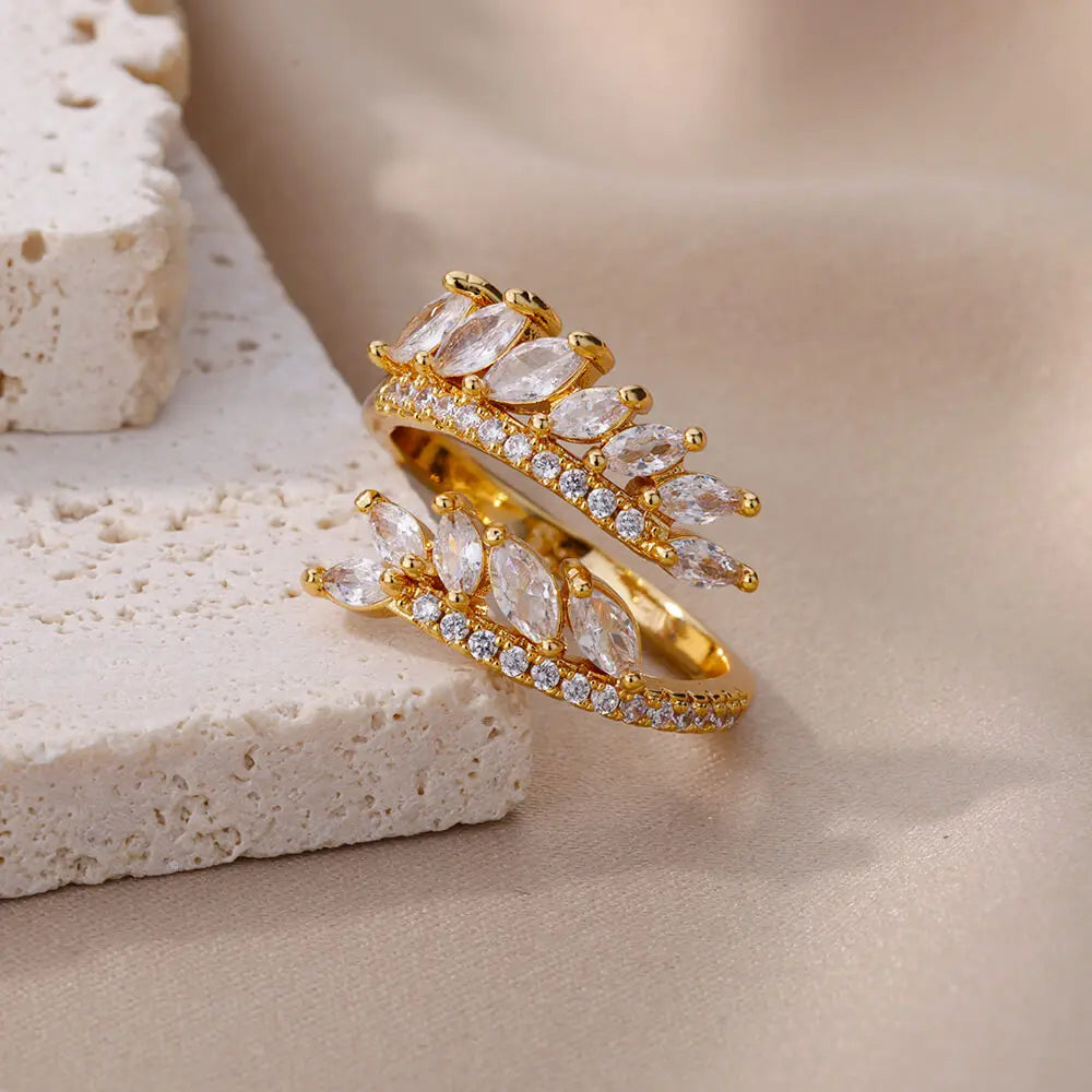 Luxury Rose Flower Zircon Rings For Women Gold Color Stainless Steel Fashion Butterfly Ring 2023 Wedding Aesthetic Jewerly Gift Vera Lux